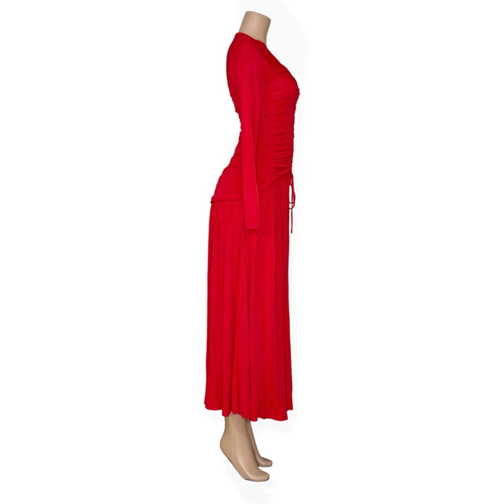 FARM Rio Red Long Sleeve Ruched Midi Dress - Picture 10 of 12